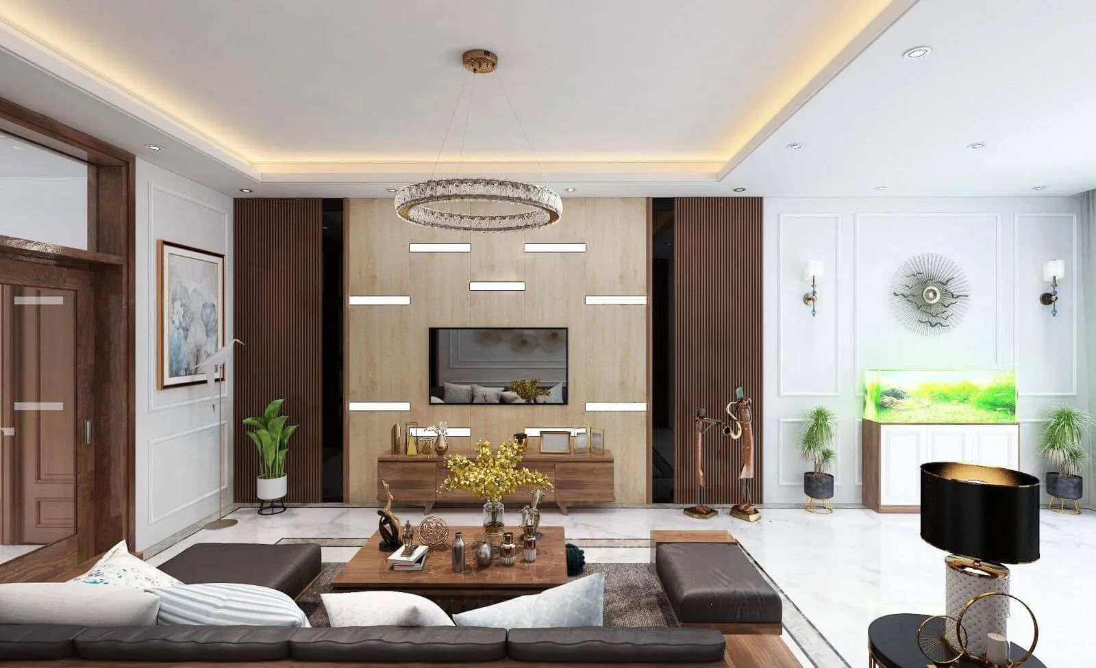 Mẫu nhựa ốp tường phòng khách hiện đại