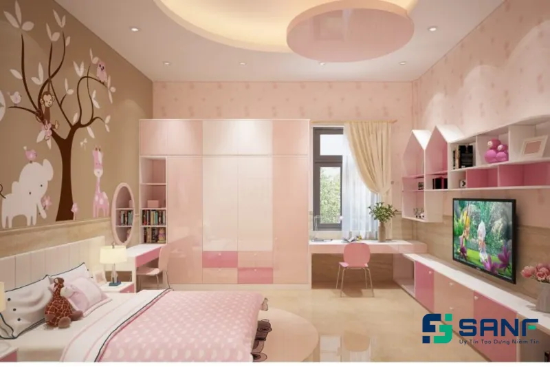 Mẫu ốp tấm trần nhựa 3D đẹp nhất phong cách cho phòng ngủ bé gái