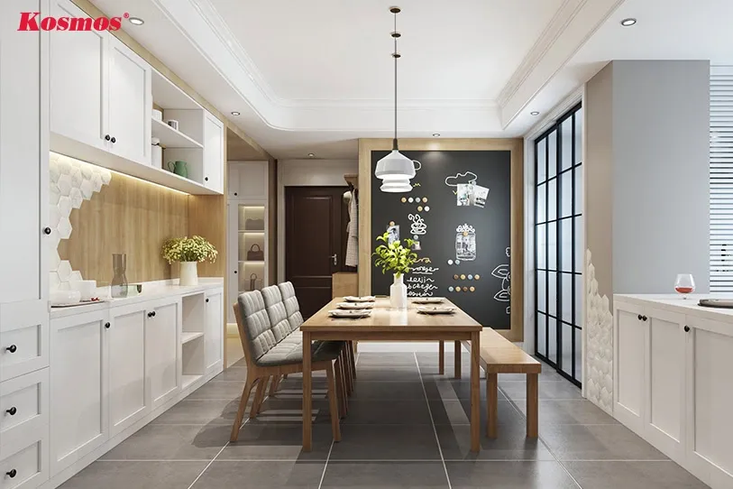 Mẫu phòng bếp đẹp ốp nhựa vân gỗ sang trọng