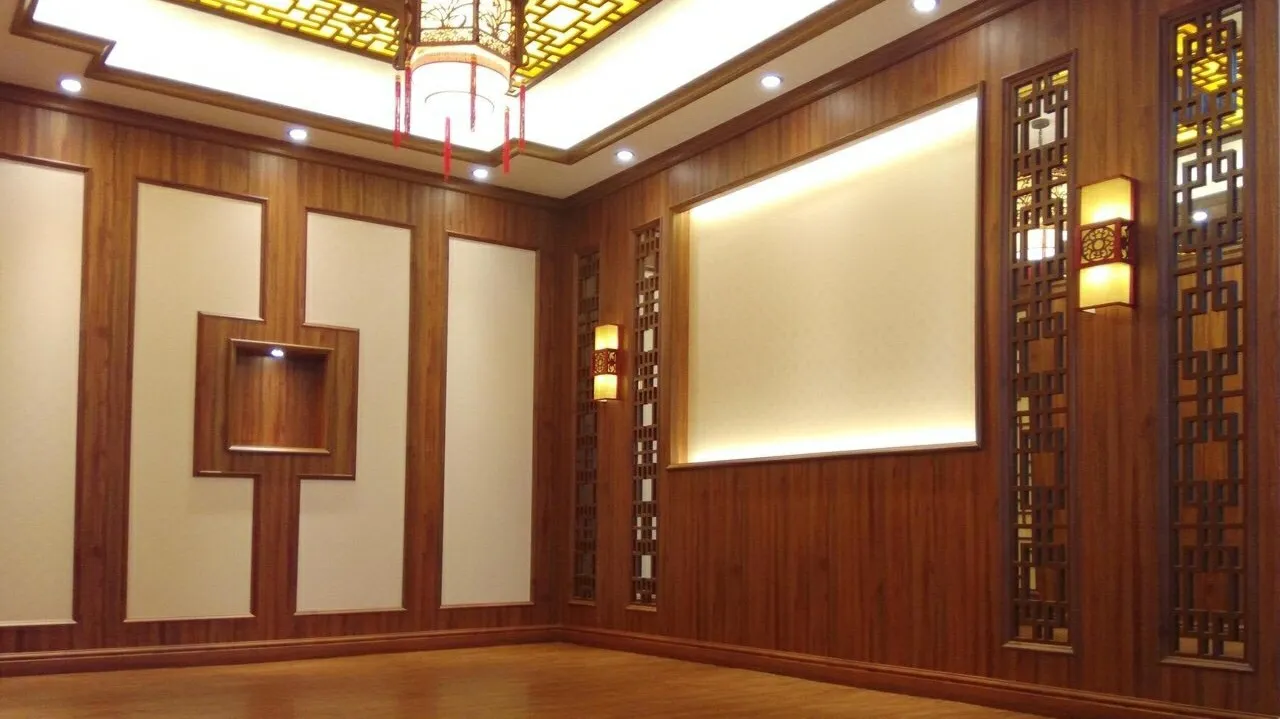 Mẫu phòng khách ốp nhựa PVC giả gỗ