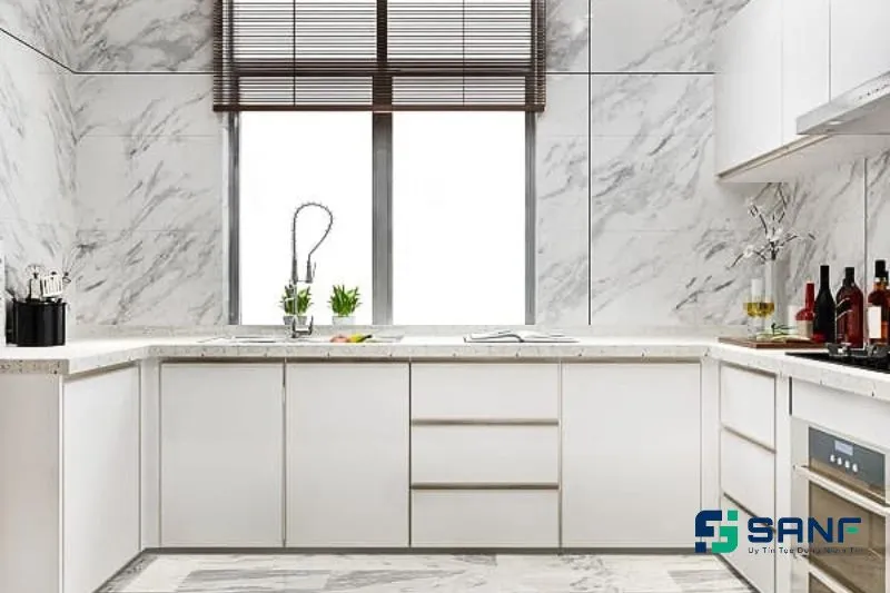 Mẫu tấm nhựa ốp tường giả đá cho phòng bếp