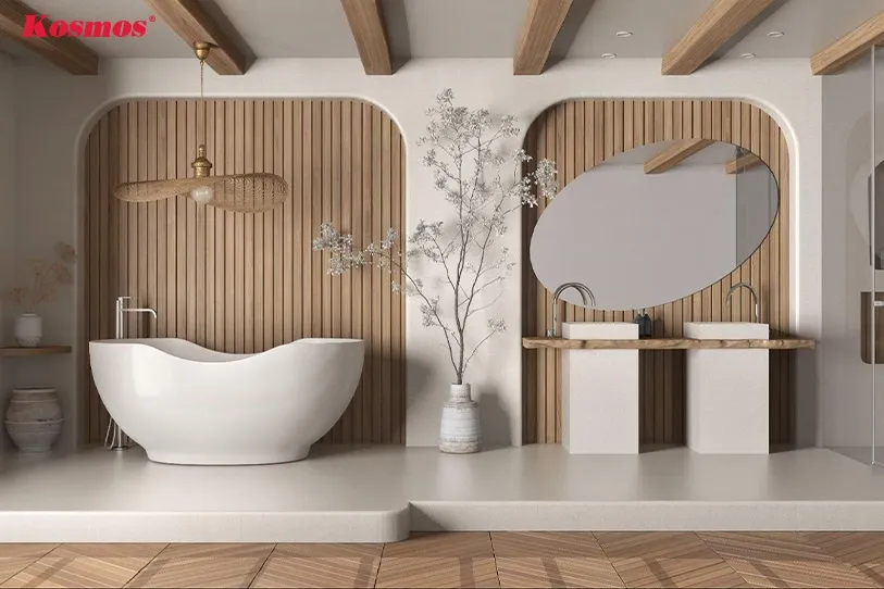 Mẫu tấm nhựa ốp tường nhà tắm với họa tiết đa dạng, mang lại vẻ đẹp tinh tế