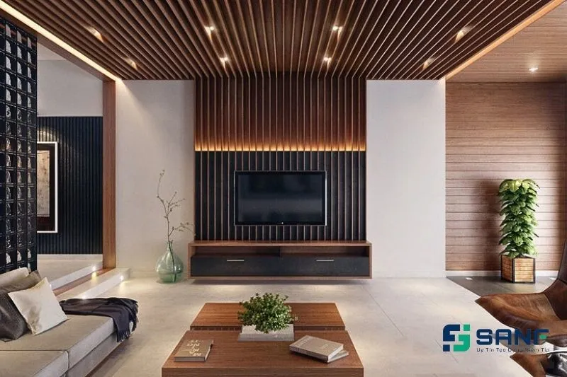Mẫu tấm nhựa ốp tường vân gỗ cho phòng khách