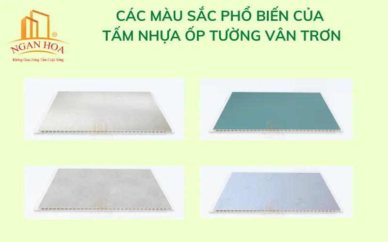 Mẫu tấm nhựa ốp tường vân trơn với các tông màu hiện đại như vàng đậm, xám nhạt, và trắng, phù hợp cho không gian tối giản.