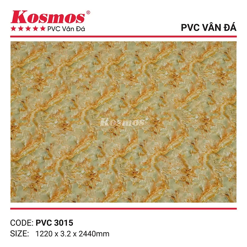 Mẫu tấm nhựa PVC vân đá 3.2mm mã PVC3015 với vân đá trắng