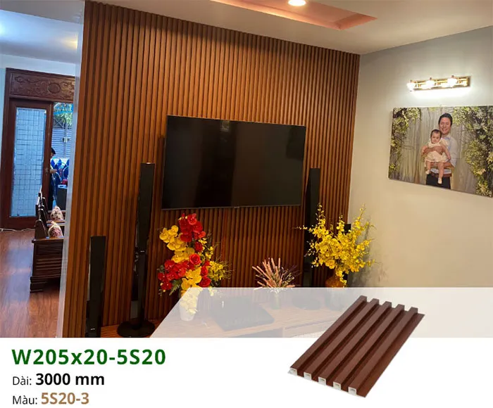 Mẫu tấm ốp chân tường nhựa lam sóng 5 rãnh trang trí không gian