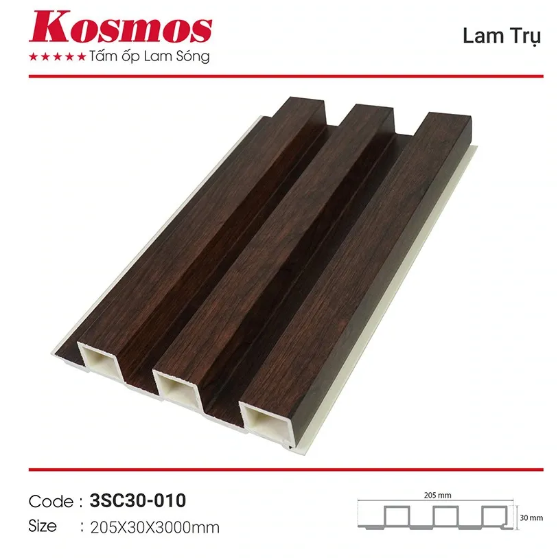 Mẫu tấm ốp lam 3 sóng cao PVC 3SC30-010 vân gỗ tự nhiên