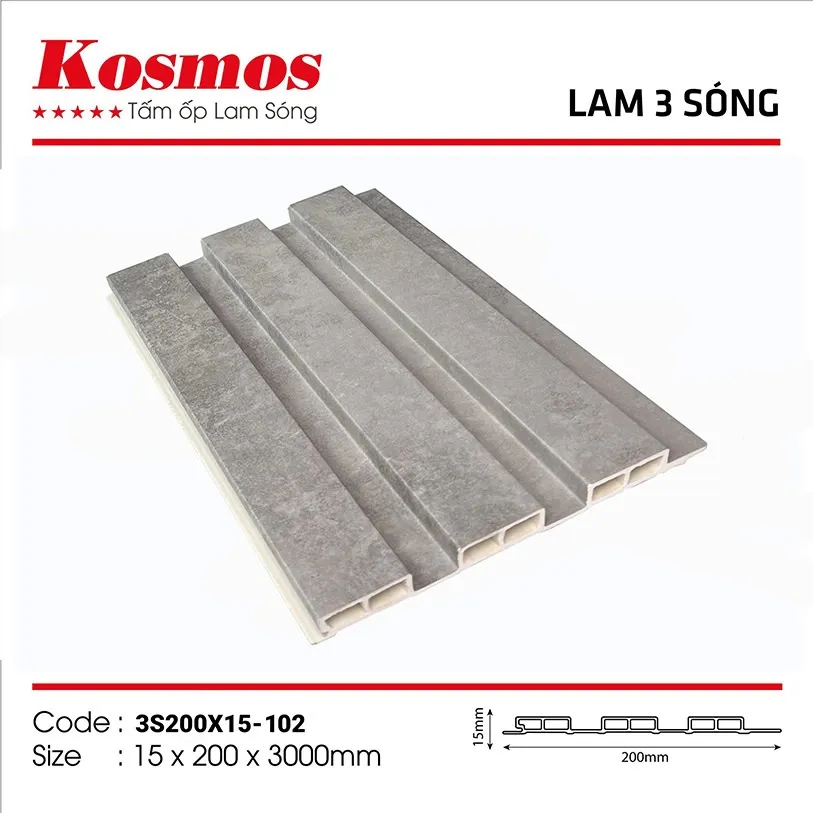 Mẫu tấm ốp lam sóng nhựa PVC 3S200x15-102 vân giả đá cho nội thất