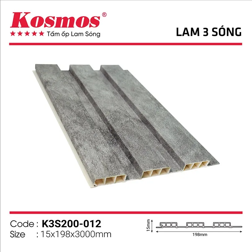 Mẫu tấm ốp lam sóng PVC giả xi măng mã K3S200-012