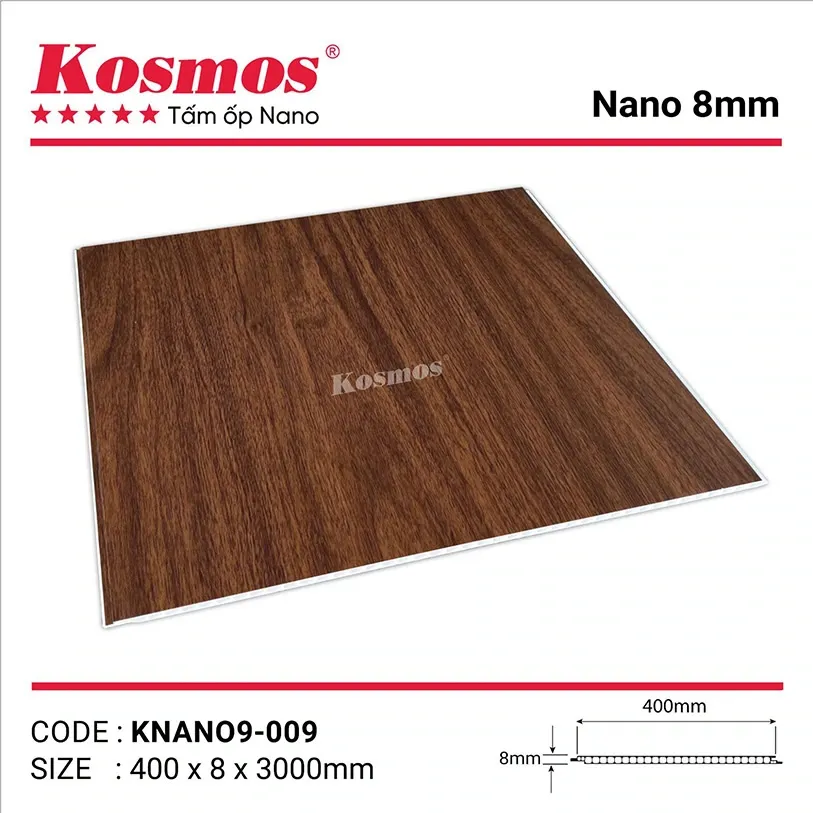 Mẫu tấm ốp nhựa PVC vân gỗ pha bột đá KNANO9-009 cho nội thất ấm cúng