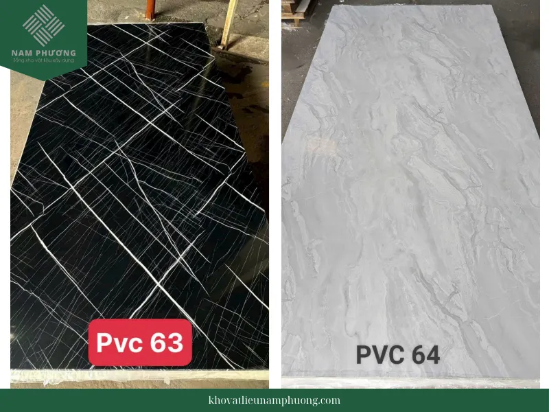 Mẫu tấm ốp PVC vân đá 63 và 64, mang đến lựa chọn thẩm mỹ cho các dự án nội thất khác nhau.