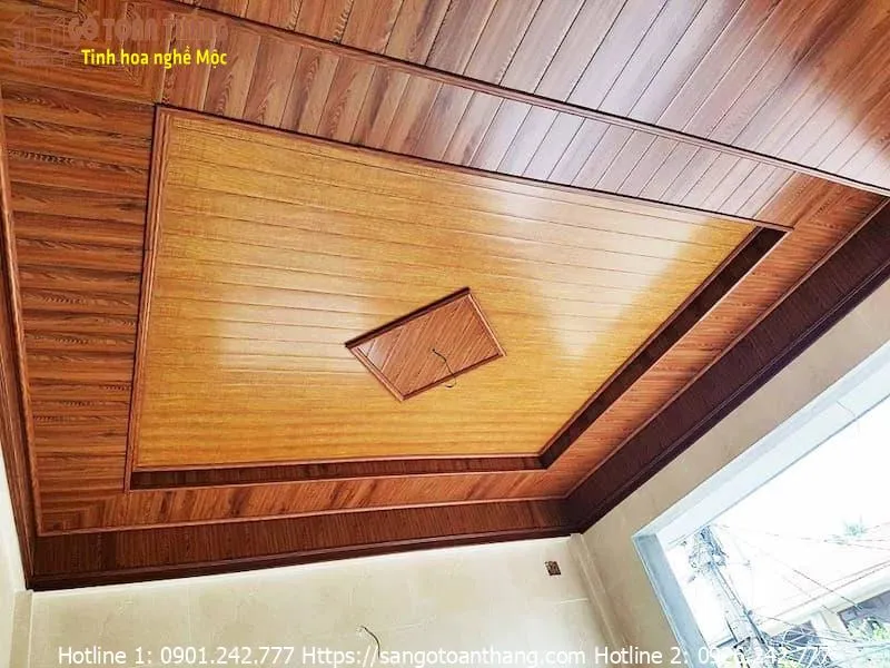 Mẫu trần nano phòng ngủ hiện đại với đèn led âm trần