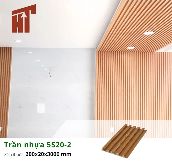 Mẫu trần nhựa ốp lam sóng 5S20 cho phòng ngủ ấm cúng