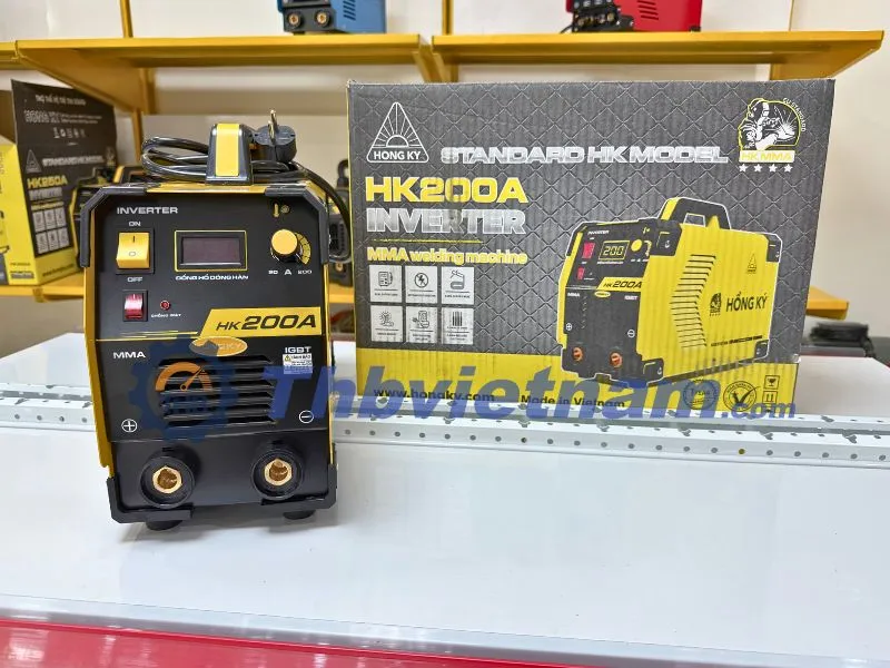 Máy hàn que Hồng Ký 200A IGBT với thiết kế bền bỉ, tích hợp chống giật cho công việc hàn kim loại