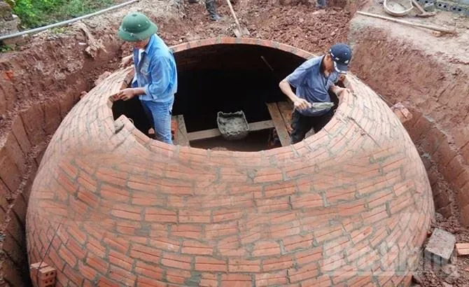 Mô hình hầm biogas truyền thống xây bằng gạch và bê tông