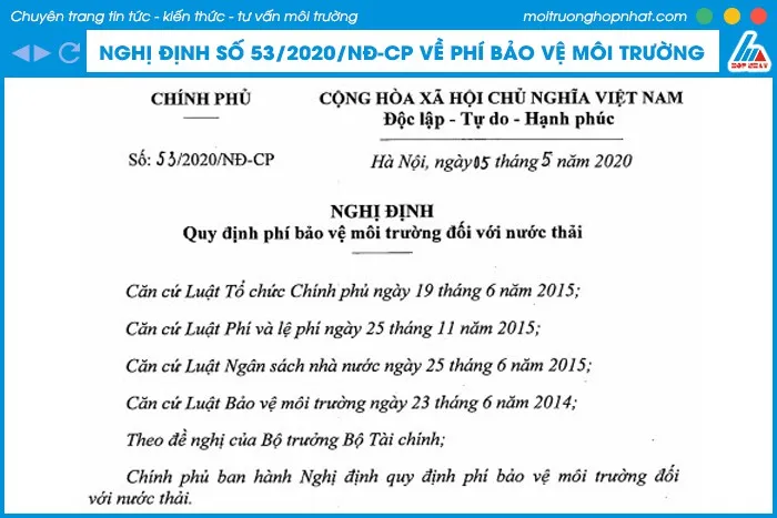 Nghị định 53/2020/NĐ-CP về phí bảo vệ môi trường và quy định chi phí xử lý nước thải