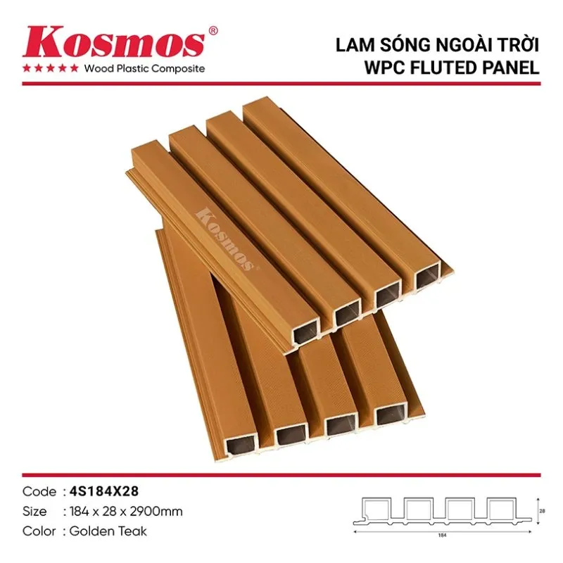 Ốp gỗ nhựa lam sóng ASA 4 sóng màu Golden Teak mã 4S184X28 độc đáo