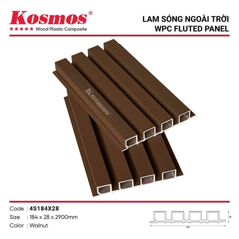 Ốp gỗ nhựa lam sóng ASA 4 sóng màu Walnut mã 4S184X28 ấn tượng