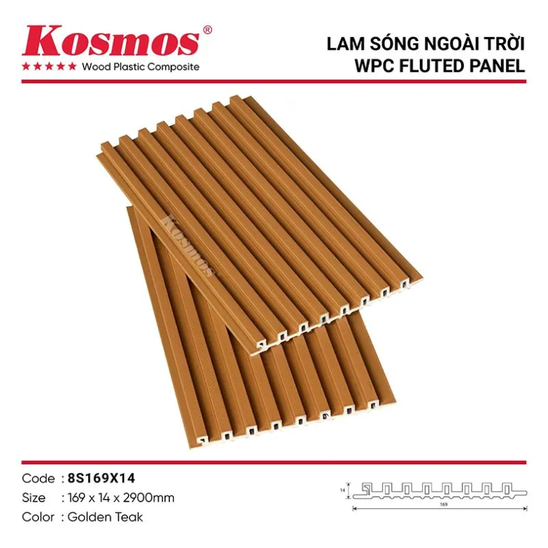 Ốp gỗ nhựa lam sóng ASA 8 sóng màu Golden Teak mã 8S169X14 trang trí hiện đại