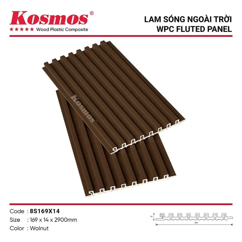 Ốp gỗ nhựa lam sóng ASA 8 sóng màu Walnut mã 8S169X14 cho vẻ đẹp sang trọng