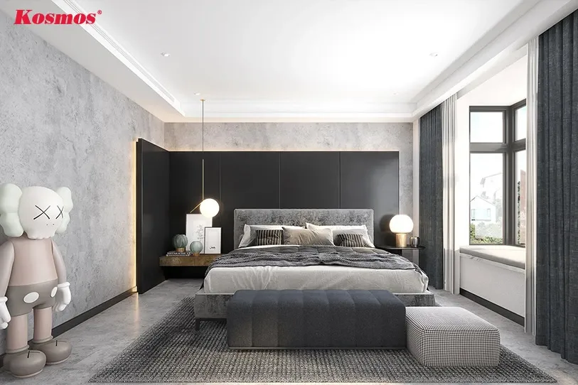 Ốp PVC giả xi măng tái tạo màu sắc chân thực cho phòng ngủ cá tính