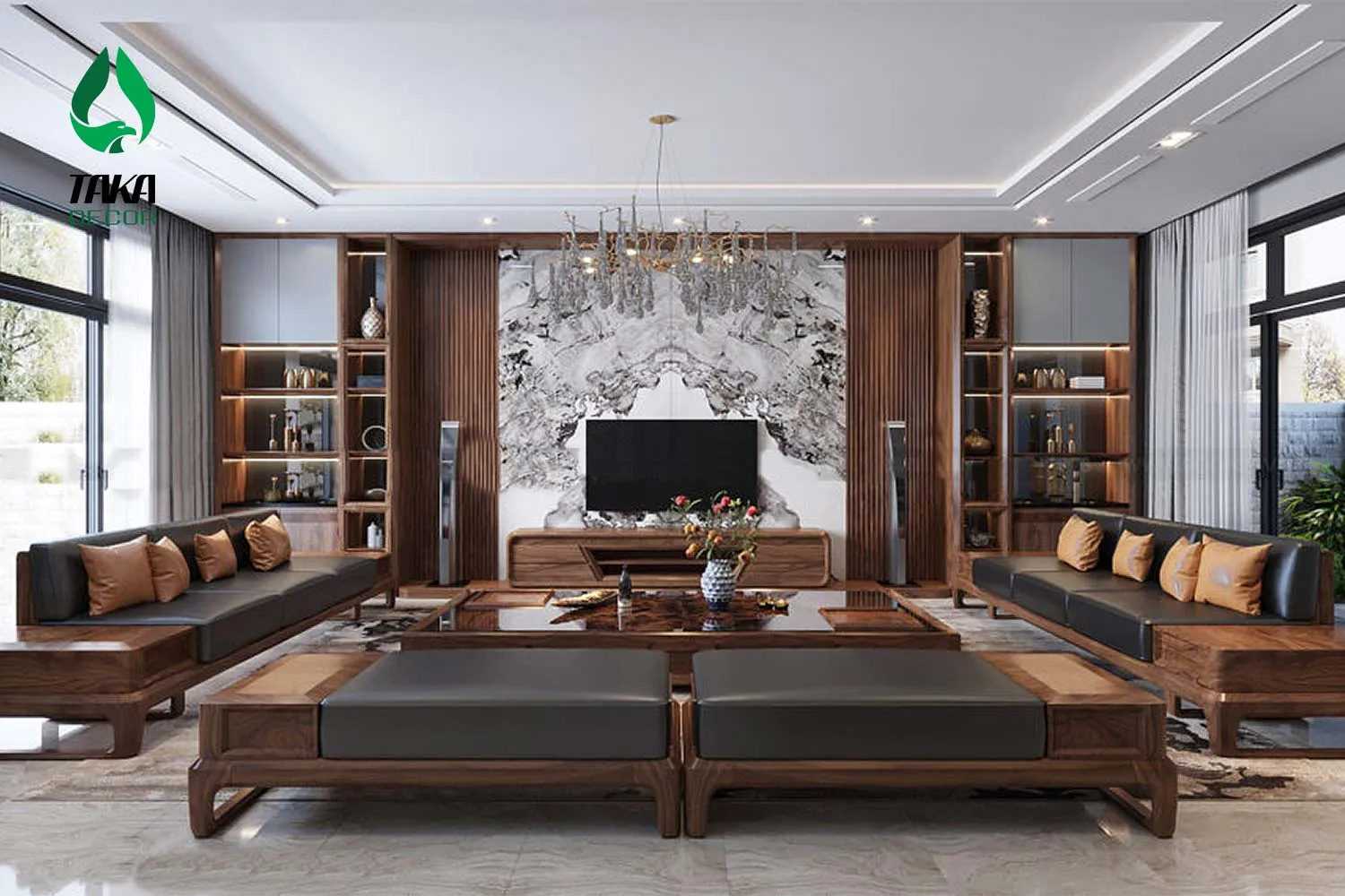 Ốp tường nhựa TAKADECOR cho phòng khách hiện đại