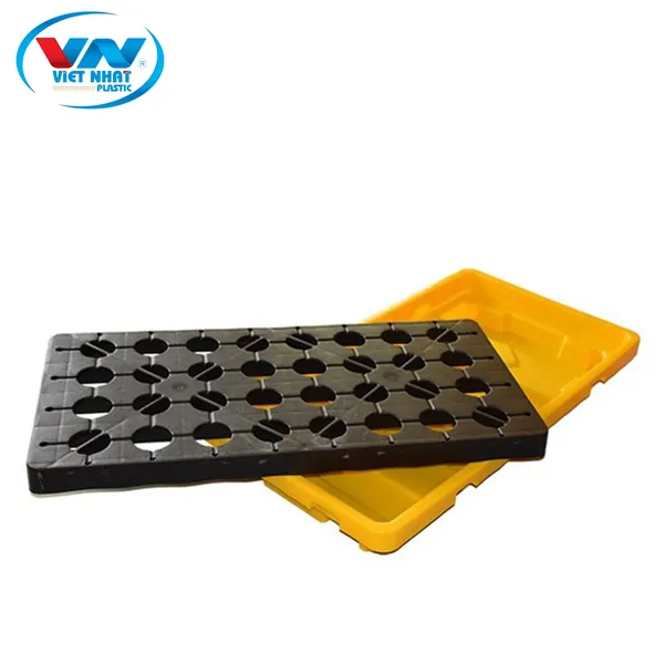 Pallet chống tràn 2 phuy thấp với thiết kế chắc chắn