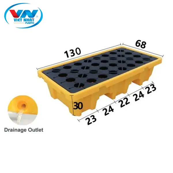 Pallet chống tràn hóa chất 2 phuy cao