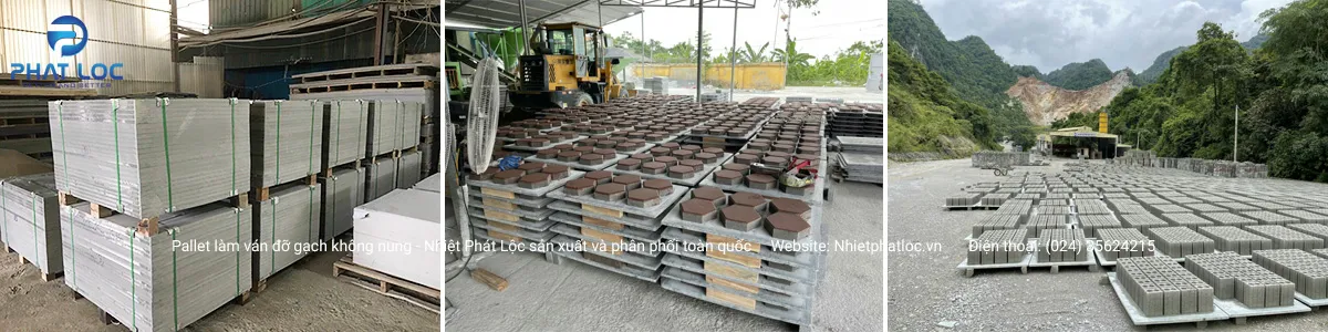 Pallet nhựa PVC Phát Lộc dùng để đỡ gạch không nung