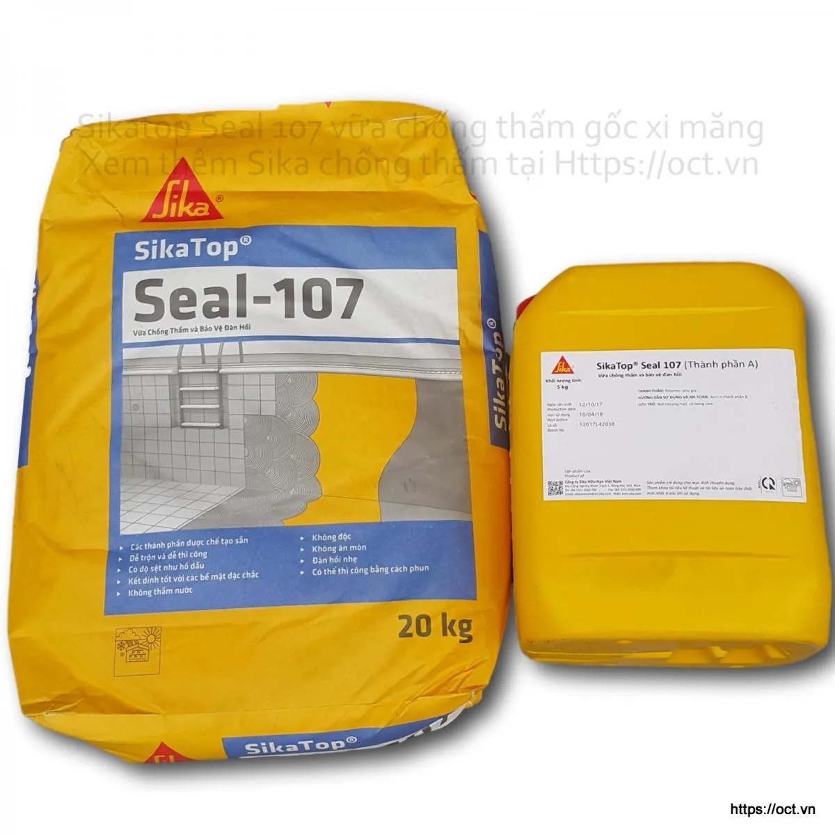 Pha trộn vật liệu Sikatop Seal 107 cho công tác chống thấm tường vây tầng hầm.