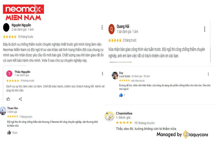 Phản hồi tích cực về dịch vụ chống thấm của Neomax Miền Nam