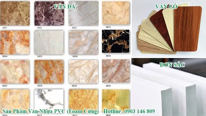 Phân loại miếng ván nhựa PVC theo màu sắc và vân bề mặt: đơn sắc, vân gỗ, vân đá