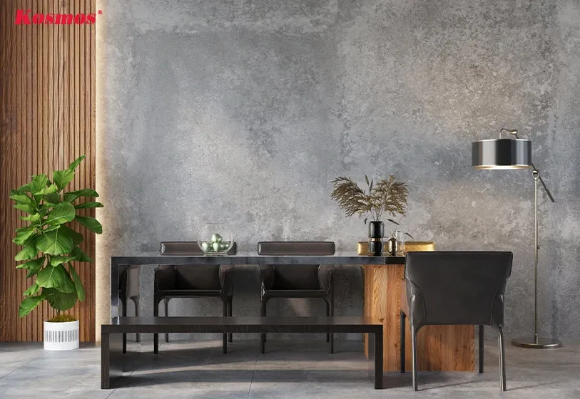 Phòng ăn được ốp tấm xi măng siêu nhẹ