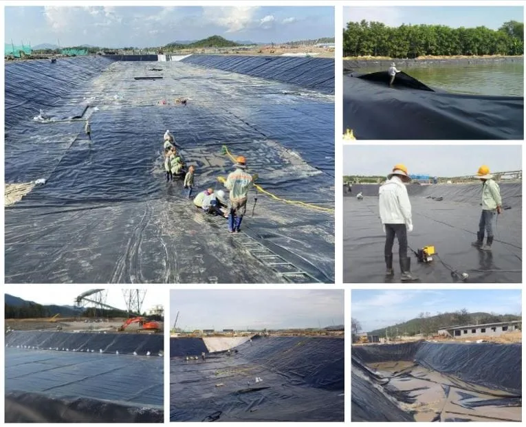 Quá trình thi công lót bạt HDPE chống thấm cho kênh mương thủy lợi