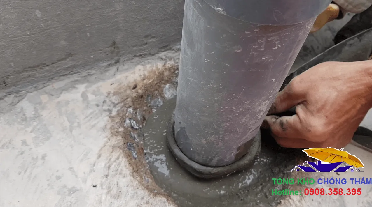 Quy trình chống thấm cổ ống xuyên sàn với Sika Grout 214-11, thanh thủy trương và Sika Latex TH