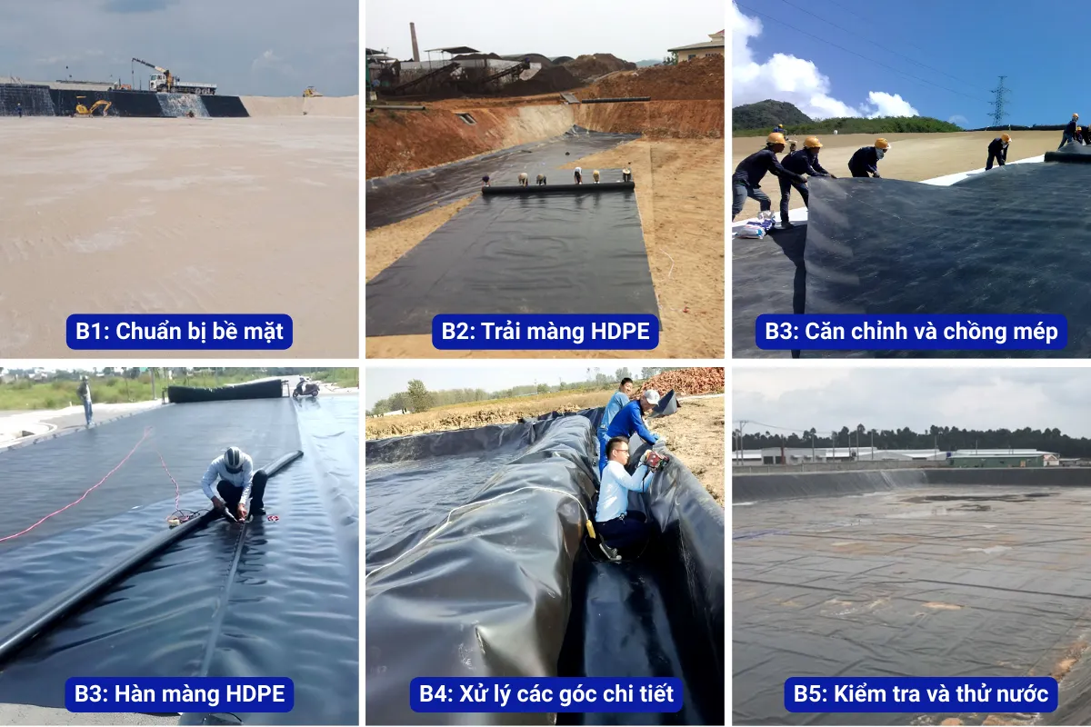 Quy trình thi công màng chống thấm HDPE cho ao hồ chuyên nghiệp và đúng kỹ thuật
