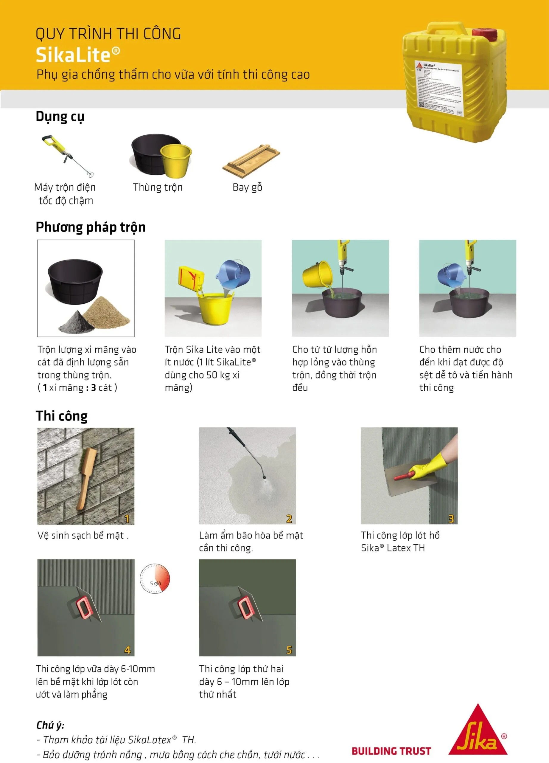 Quy trình thi công phụ gia chống thấm tường chi tiết