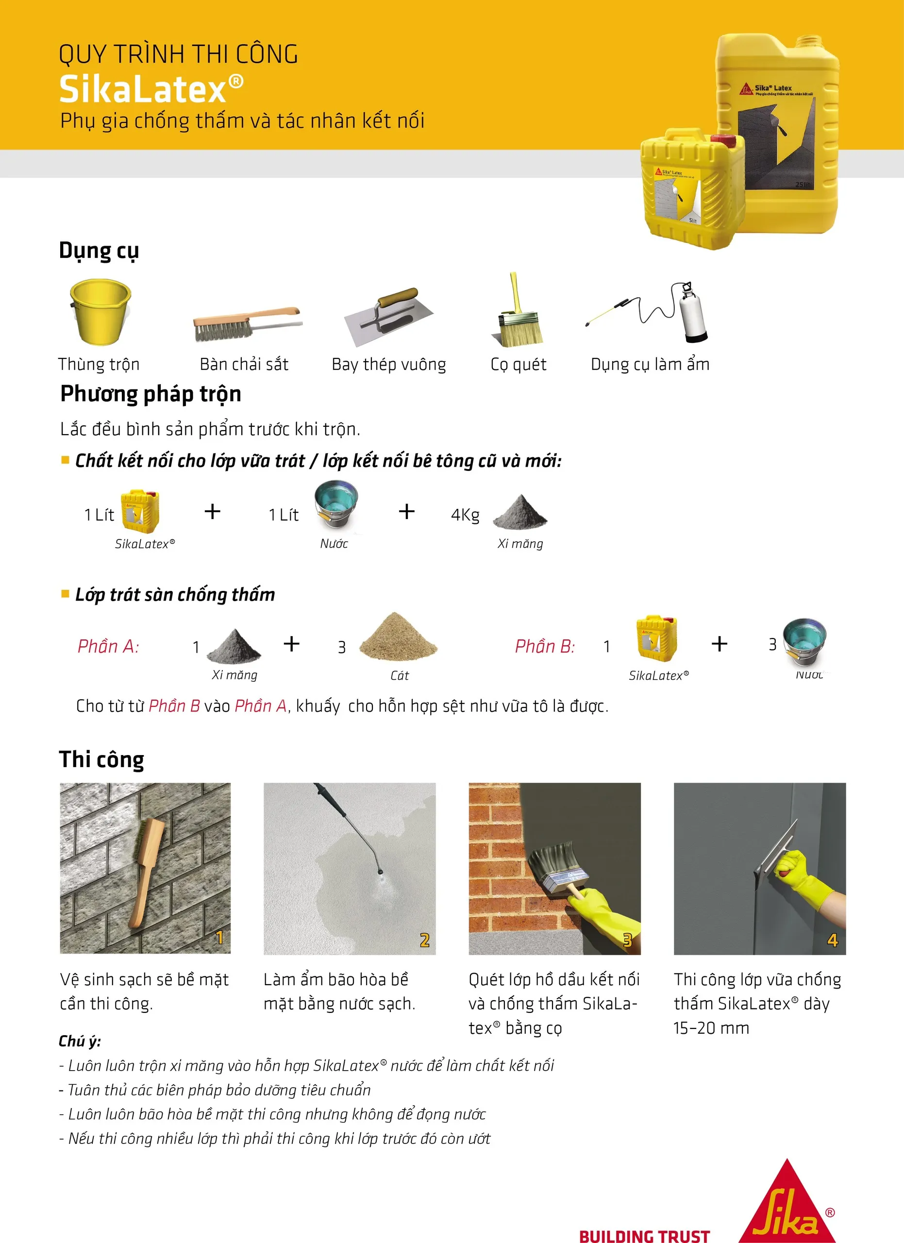 Quy trình thi công Sika Latex tạo lớp kết nối chắc chắn cho bề mặt bê tông