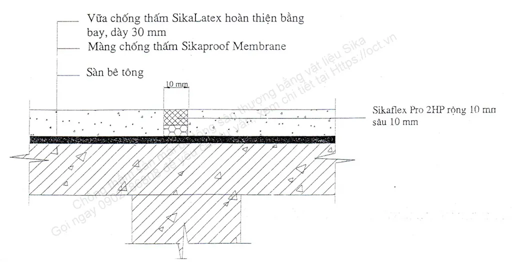Sơ đồ chi tiết chống thấm khe co giãn trên sàn mái sân thượng