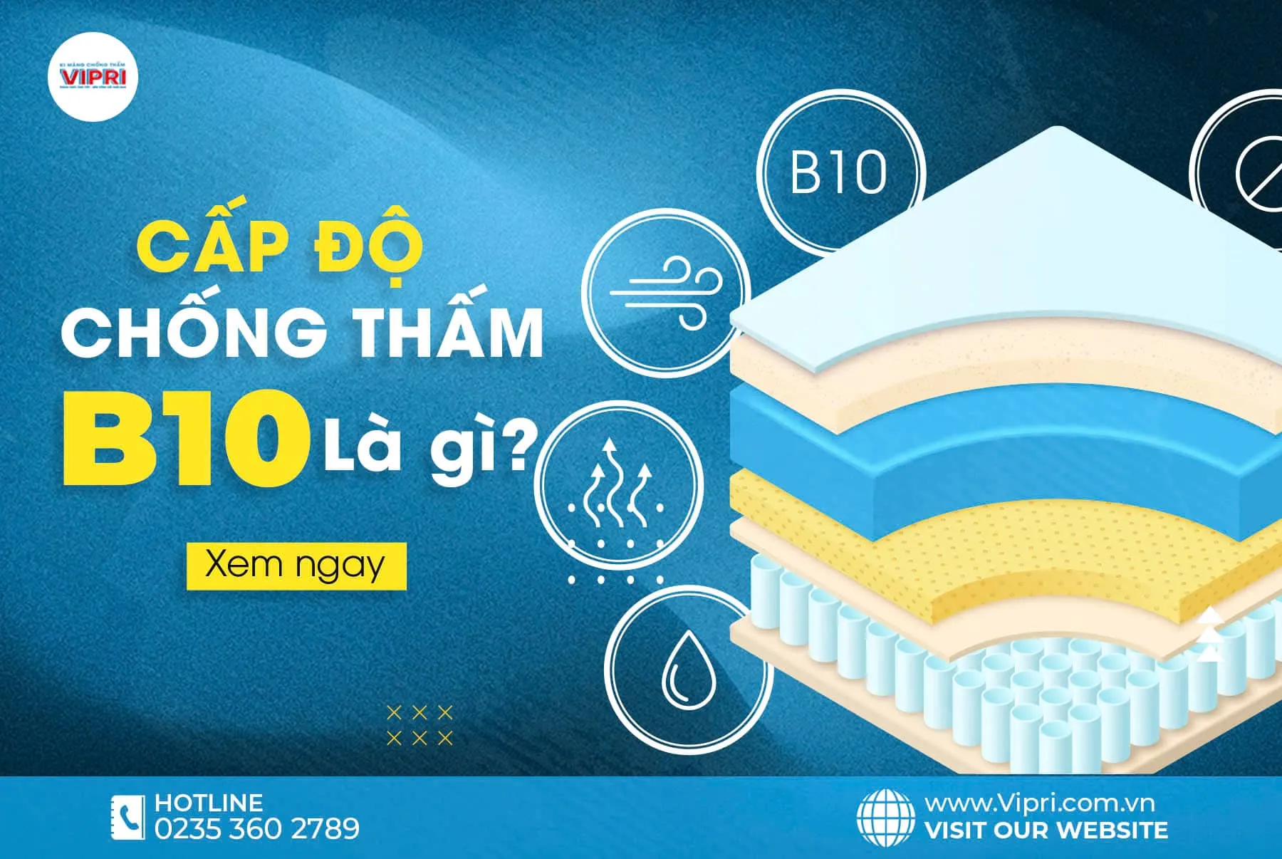 Sơ đồ giải thích cấp độ chống thấm B10 cho bê tông