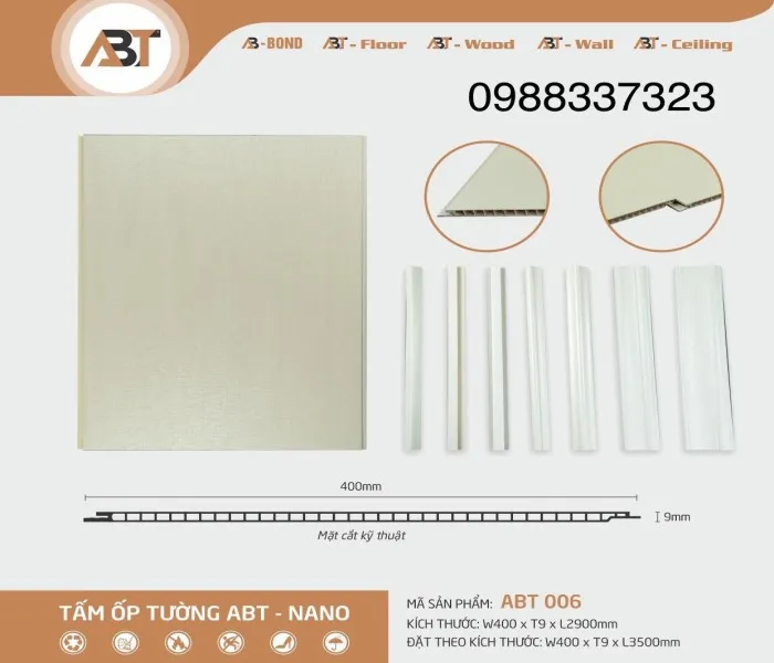 Tấm gỗ nhựa ABT 006 với vân trắng hoa văn tinh tế