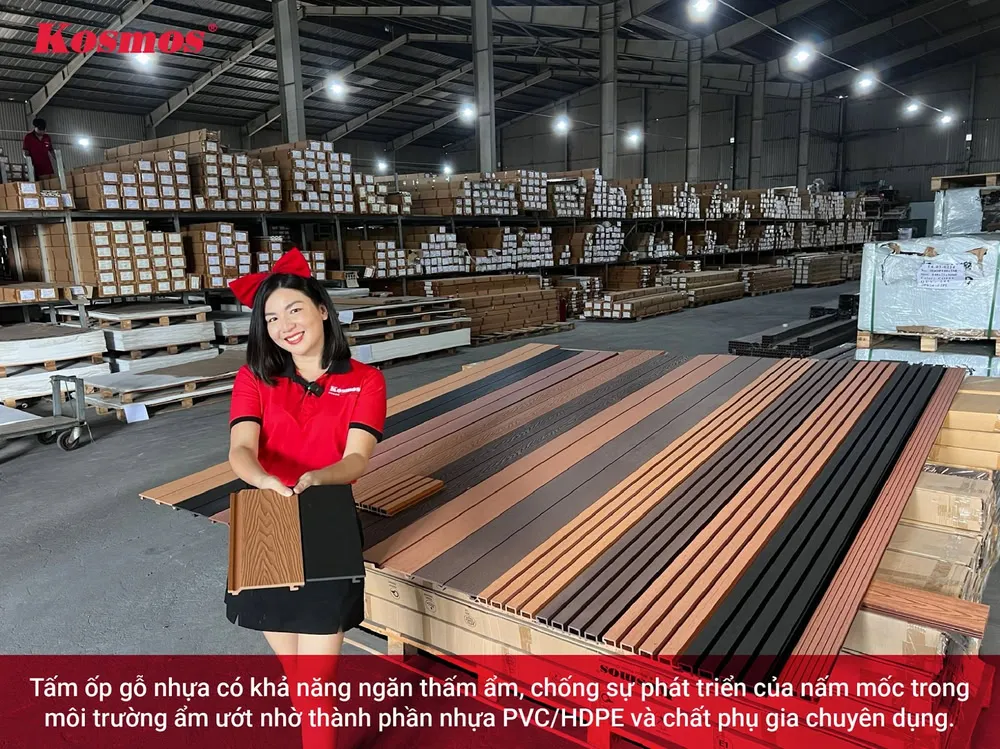 Tấm gỗ nhựa chống thấm tốt nhờ thành phần nhựa và phụ gia chuyên dụng