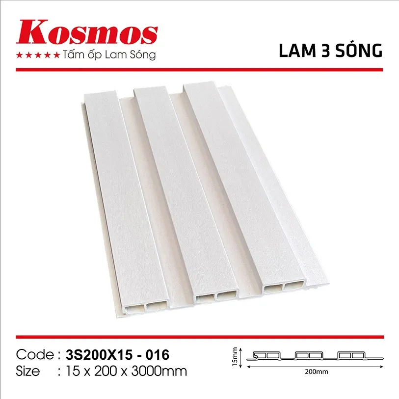 Tấm nhựa ốp tường PVC 3S200X15-016 vân gỗ, không mối mọt