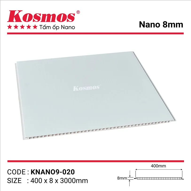 Tấm nhựa ốp tường PVC Nano pha bột đá đơn sắc KNANO9-020 màu trắng
