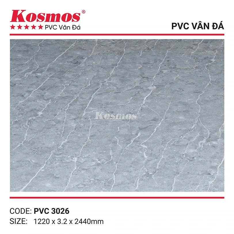 Tấm nhựa PVC vân đá 3.2mm mã PVC3026, ứng dụng đa dạng