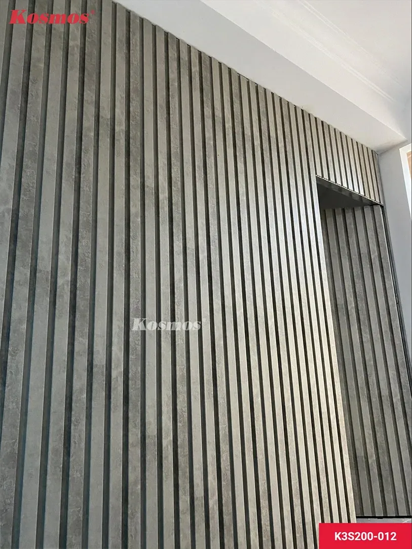Tấm ốp lam 3 sóng thấp nhựa PVC pha bột đá mã K3S200 màu 012 trong không gian nội thất