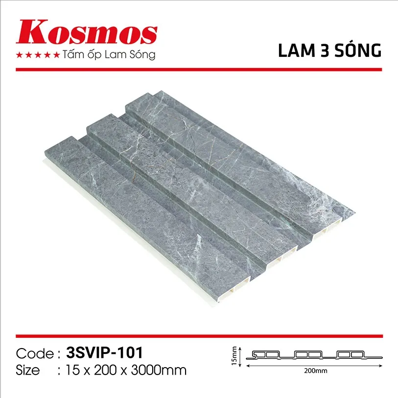 Tấm ốp lam sóng nhựa PVC 3SVIP-101 vân giả đá, độ bền cao