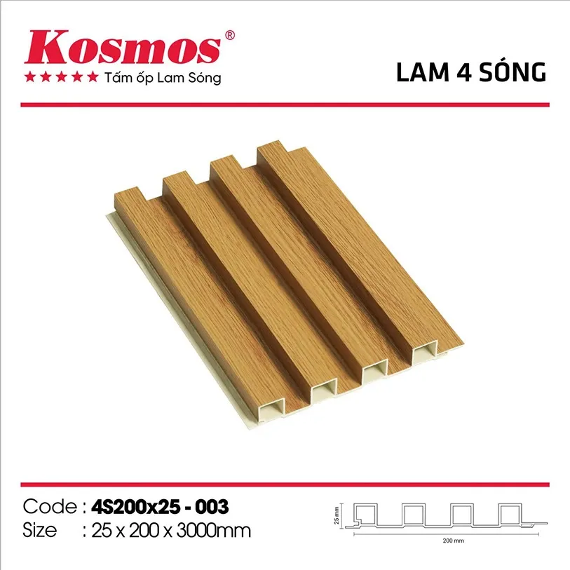 Tấm ốp lam sóng PVC 4 sóng với đường vân gỗ chân thực