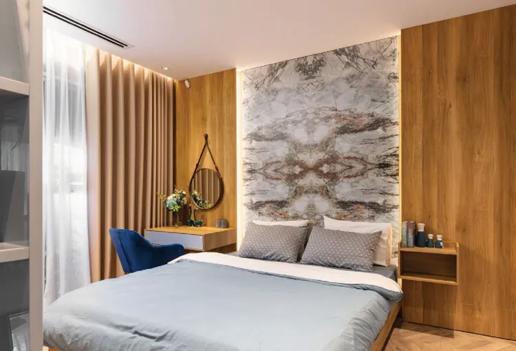 Tấm ốp nhựa giả đá cho phòng ngủ với họa tiết vân đá tự nhiên, thu hút ánh nhìn