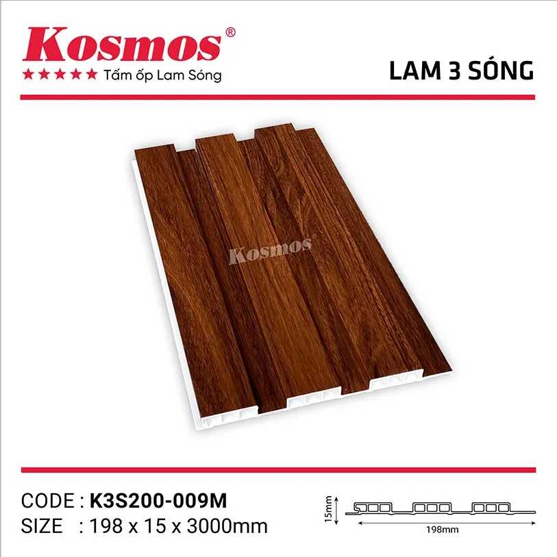 Tấm ốp nhựa PVC pha bột đá vân gỗ k3S200-009M